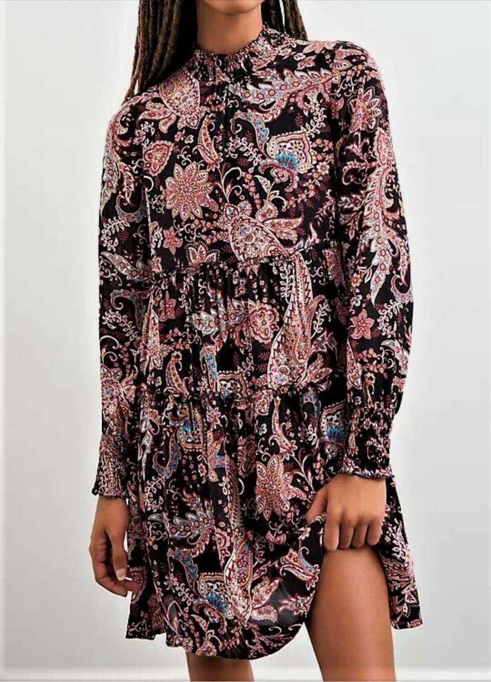 Anthropologie Black Motif Paisley Print Tiered Dress Size XL